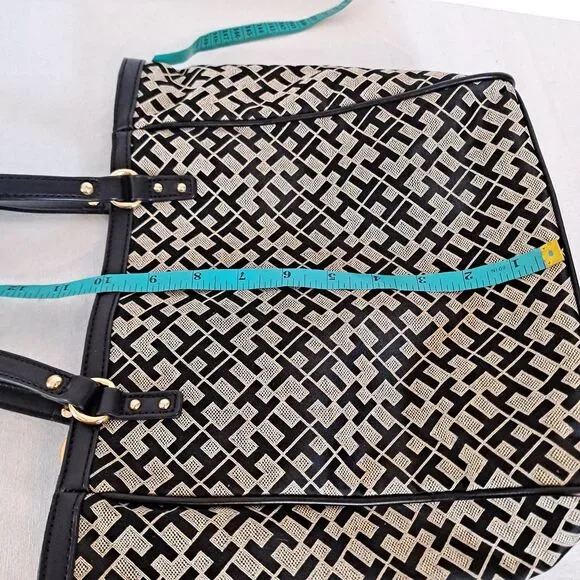 Tommy Hilfiger Shopper Tote Bag Signature TH Pattern Black 9-1/2"×10"×2-1/2" - Picture 5 of 15
